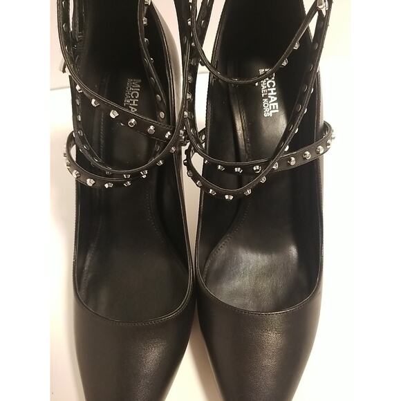 Michael Kors Jeannie 3.75" Heel Studded Ankle Wrap Pump Black 10M - Picture 7 of 10